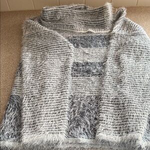Tribal Fuzzy Gray and Black Cowl Neck Sweater